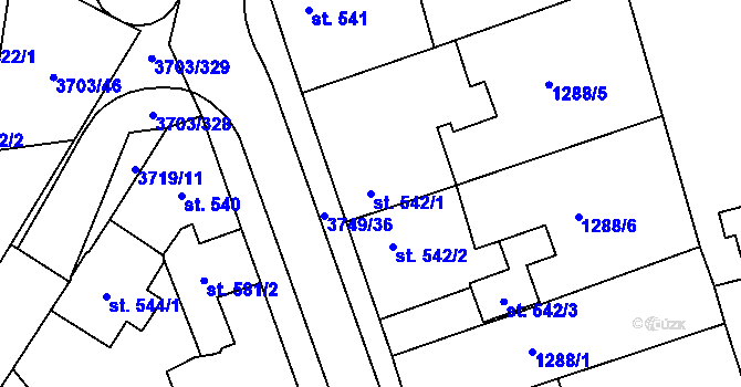 Parcela st. 542/1 v KÚ Dobřany, Katastrální mapa