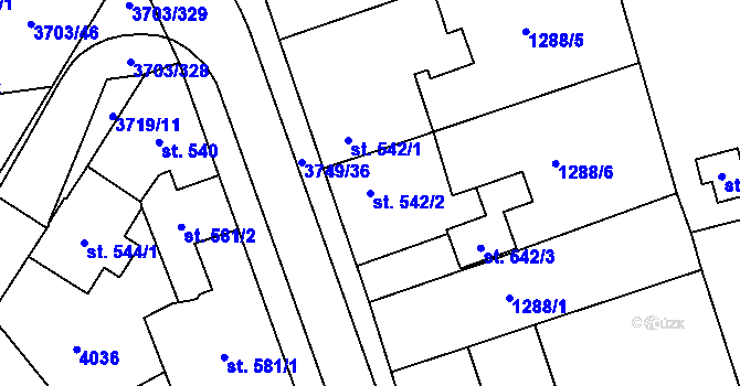Parcela st. 542/2 v KÚ Dobřany, Katastrální mapa