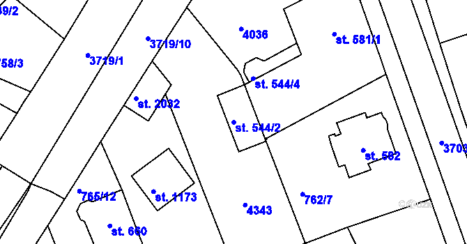 Parcela st. 544/2 v KÚ Dobřany, Katastrální mapa
