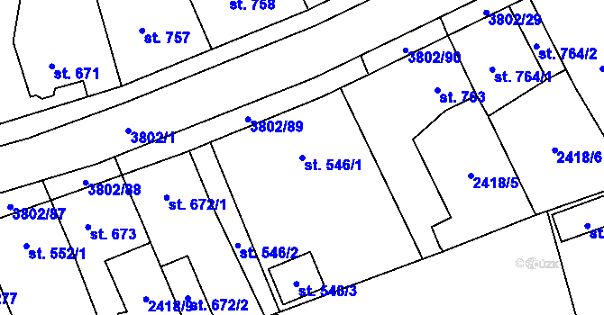 Parcela st. 546/1 v KÚ Dobřany, Katastrální mapa