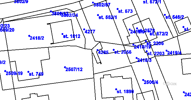 Parcela st. 552/3 v KÚ Dobřany, Katastrální mapa