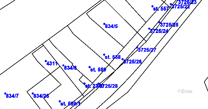 Parcela st. 558 v KÚ Dobřany, Katastrální mapa
