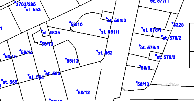 Parcela st. 562 v KÚ Dobřany, Katastrální mapa