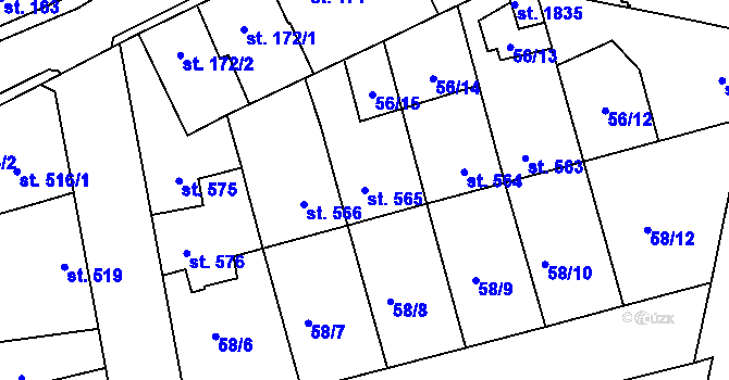Parcela st. 565 v KÚ Dobřany, Katastrální mapa