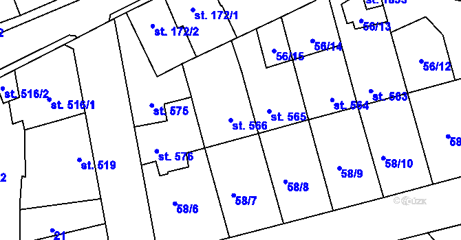 Parcela st. 566 v KÚ Dobřany, Katastrální mapa