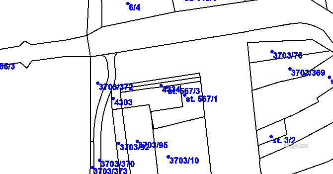 Parcela st. 567/3 v KÚ Dobřany, Katastrální mapa