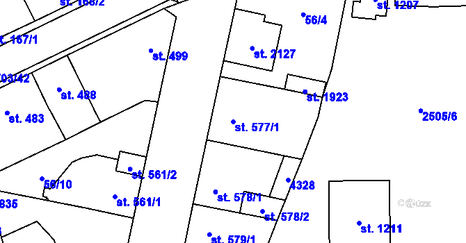 Parcela st. 577/1 v KÚ Dobřany, Katastrální mapa