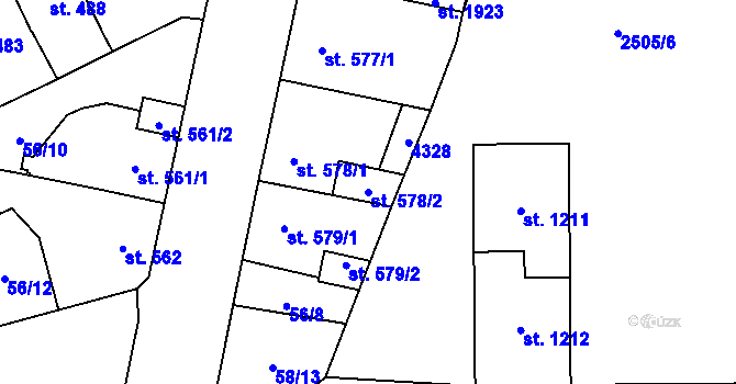 Parcela st. 578/2 v KÚ Dobřany, Katastrální mapa