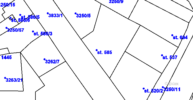 Parcela st. 585 v KÚ Dobřany, Katastrální mapa