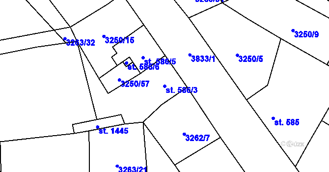 Parcela st. 586/3 v KÚ Dobřany, Katastrální mapa