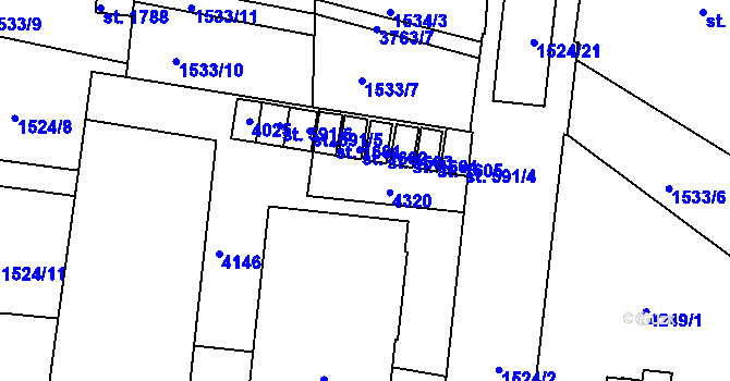 Parcela st. 591/3 v KÚ Dobřany, Katastrální mapa