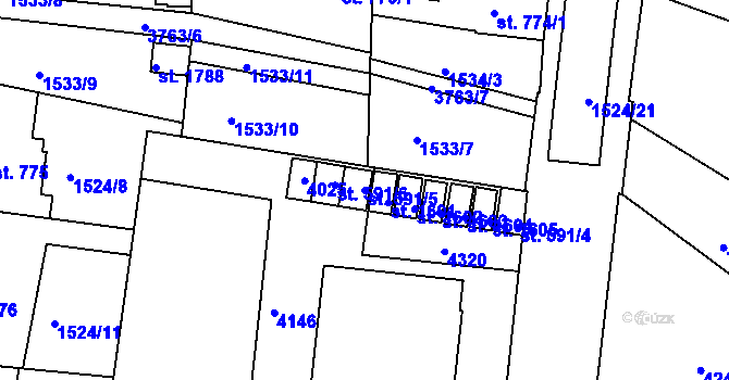 Parcela st. 591/5 v KÚ Dobřany, Katastrální mapa