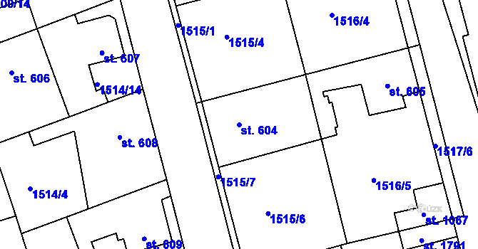 Parcela st. 604 v KÚ Dobřany, Katastrální mapa