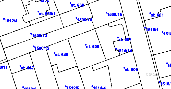 Parcela st. 606 v KÚ Dobřany, Katastrální mapa