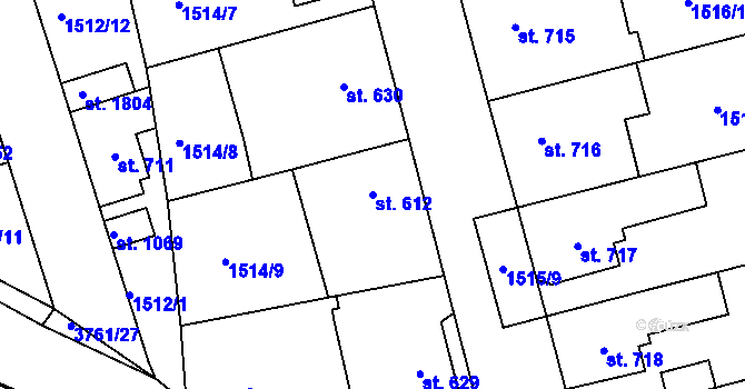 Parcela st. 612 v KÚ Dobřany, Katastrální mapa