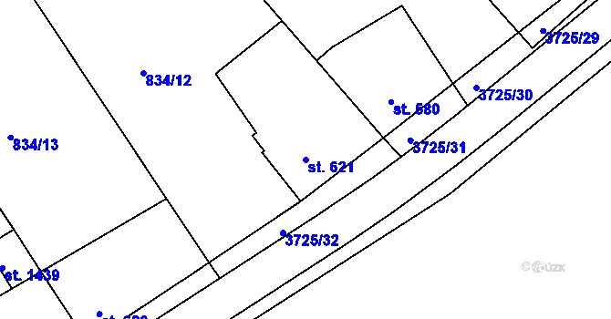 Parcela st. 621 v KÚ Dobřany, Katastrální mapa