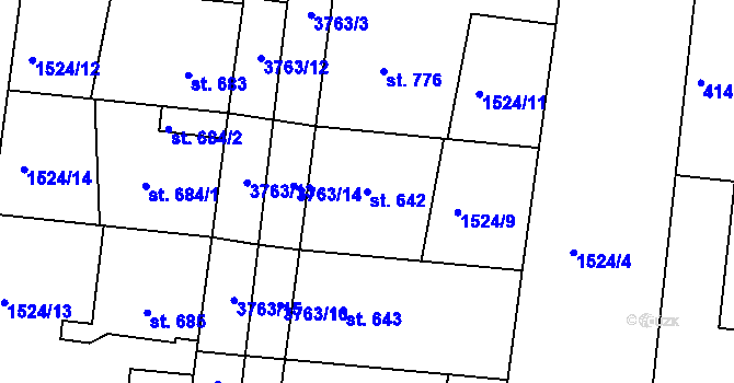Parcela st. 642 v KÚ Dobřany, Katastrální mapa