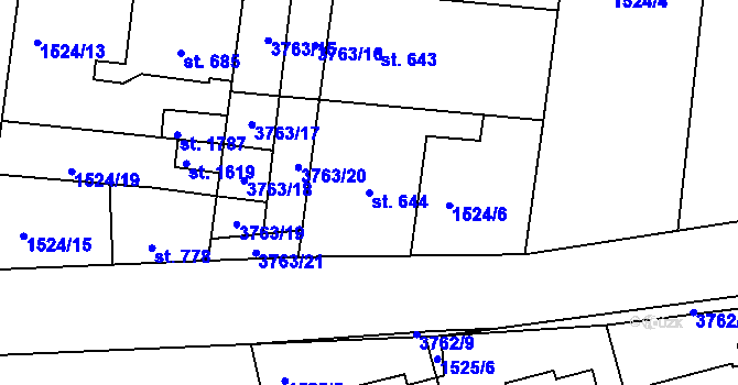Parcela st. 644 v KÚ Dobřany, Katastrální mapa