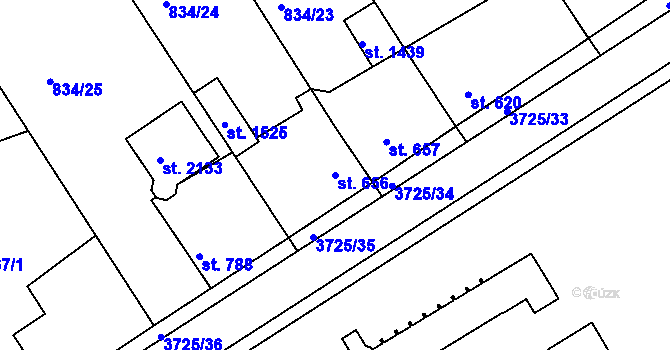 Parcela st. 656 v KÚ Dobřany, Katastrální mapa