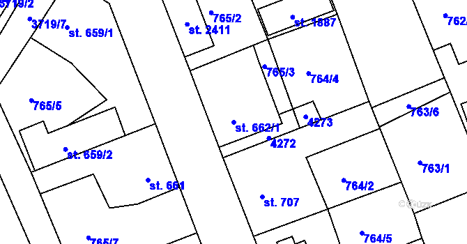 Parcela st. 662/1 v KÚ Dobřany, Katastrální mapa