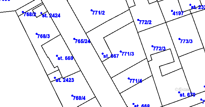 Parcela st. 667 v KÚ Dobřany, Katastrální mapa