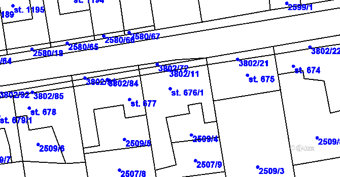 Parcela st. 676/1 v KÚ Dobřany, Katastrální mapa