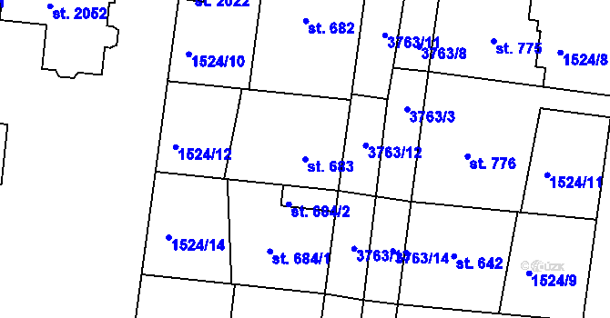 Parcela st. 683 v KÚ Dobřany, Katastrální mapa