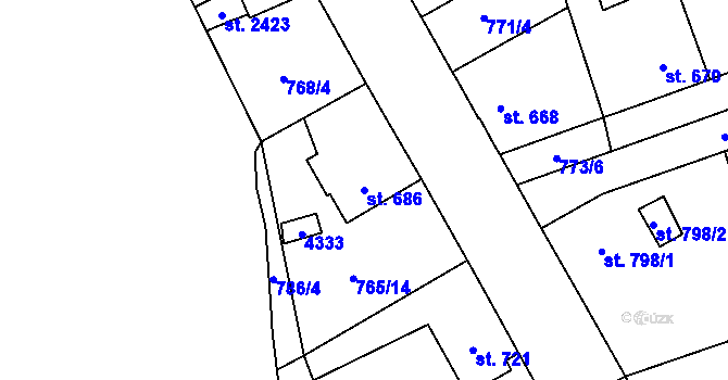 Parcela st. 686 v KÚ Dobřany, Katastrální mapa