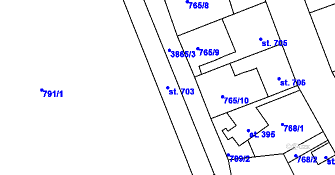 Parcela st. 703 v KÚ Dobřany, Katastrální mapa
