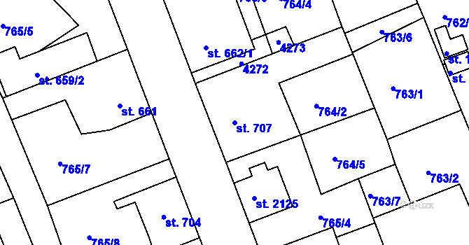 Parcela st. 707 v KÚ Dobřany, Katastrální mapa