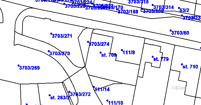 Parcela st. 709 v KÚ Dobřany, Katastrální mapa