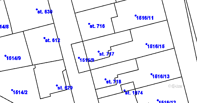 Parcela st. 717 v KÚ Dobřany, Katastrální mapa