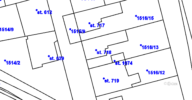Parcela st. 718 v KÚ Dobřany, Katastrální mapa