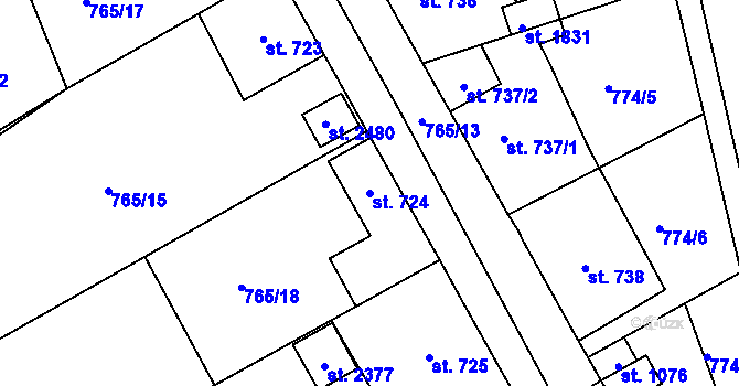Parcela st. 724 v KÚ Dobřany, Katastrální mapa