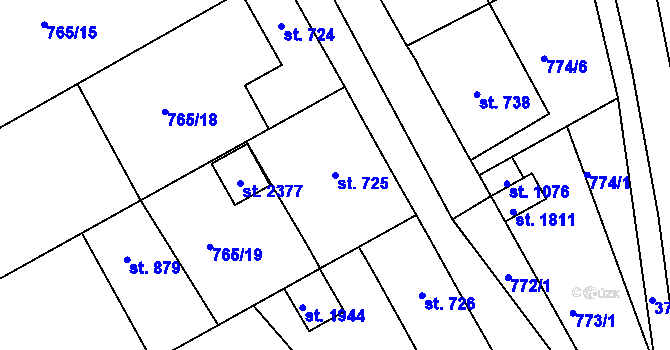 Parcela st. 725 v KÚ Dobřany, Katastrální mapa