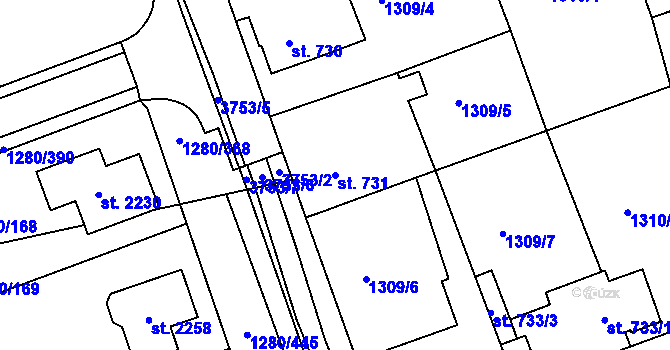 Parcela st. 731 v KÚ Dobřany, Katastrální mapa