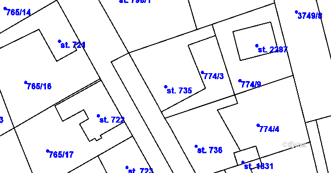 Parcela st. 735 v KÚ Dobřany, Katastrální mapa