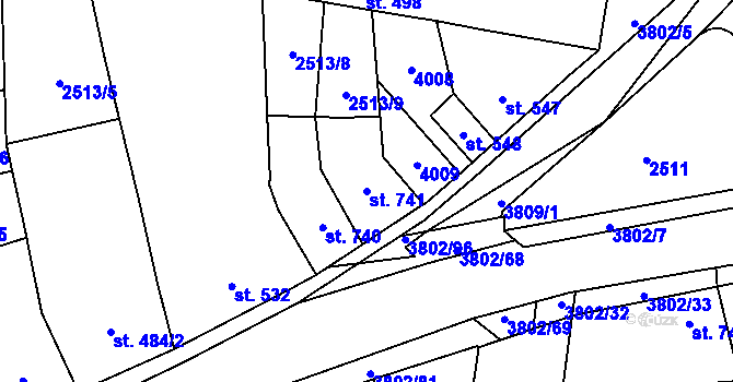 Parcela st. 741 v KÚ Dobřany, Katastrální mapa
