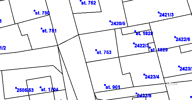 Parcela st. 753 v KÚ Dobřany, Katastrální mapa