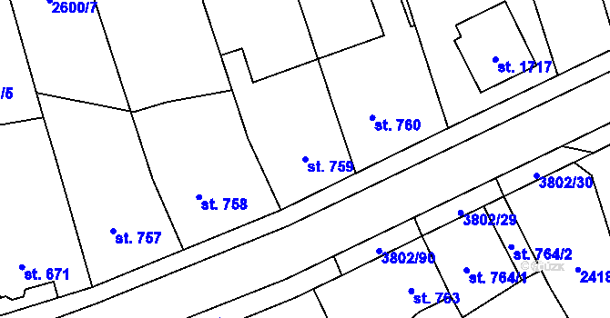 Parcela st. 759 v KÚ Dobřany, Katastrální mapa