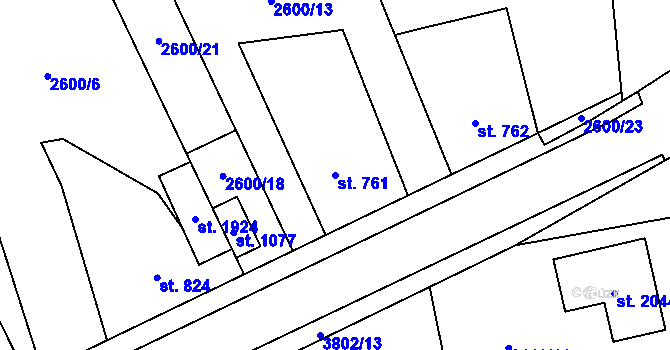 Parcela st. 761 v KÚ Dobřany, Katastrální mapa