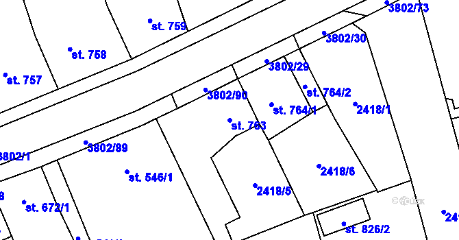 Parcela st. 763 v KÚ Dobřany, Katastrální mapa