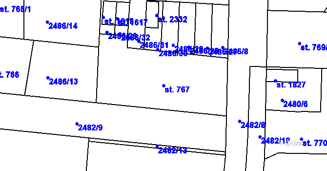 Parcela st. 767 v KÚ Dobřany, Katastrální mapa