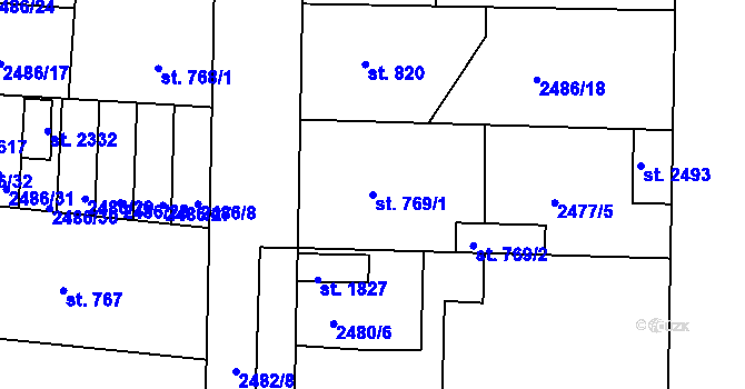 Parcela st. 769/1 v KÚ Dobřany, Katastrální mapa