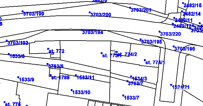 Parcela st. 773/1 v KÚ Dobřany, Katastrální mapa