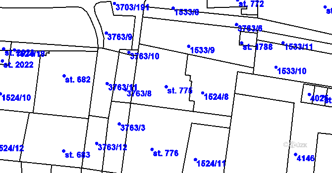 Parcela st. 775 v KÚ Dobřany, Katastrální mapa