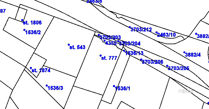 Parcela st. 777 v KÚ Dobřany, Katastrální mapa