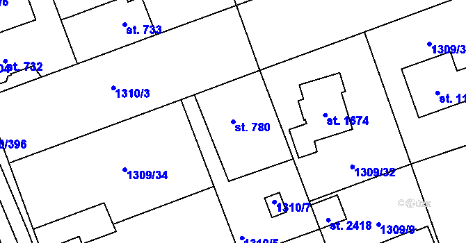 Parcela st. 780 v KÚ Dobřany, Katastrální mapa