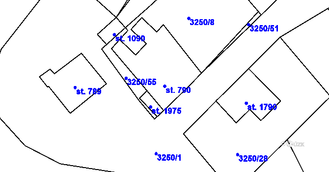 Parcela st. 790 v KÚ Dobřany, Katastrální mapa