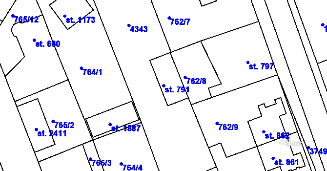 Parcela st. 791 v KÚ Dobřany, Katastrální mapa
